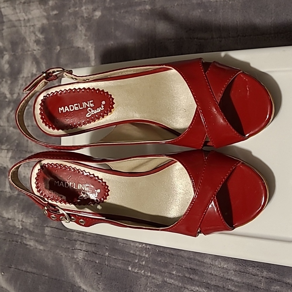 Madeline Stuart Allie red patent heels